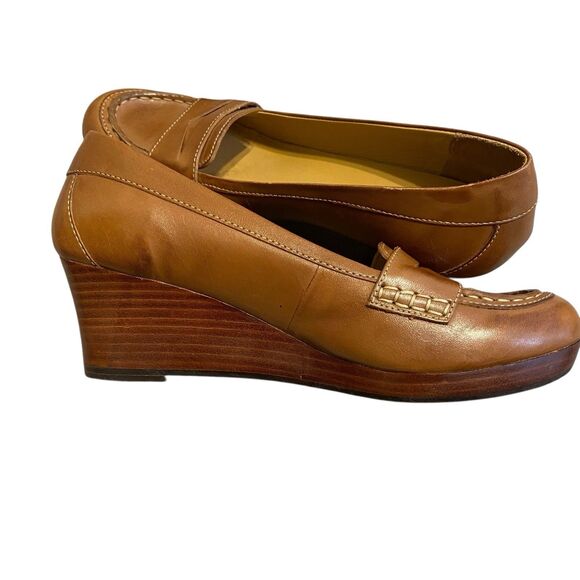 LL Bean Wedge Loafer Women 9M Brown Leather Round Toe Comfort Office Wear Casual - Picture 10 of 11